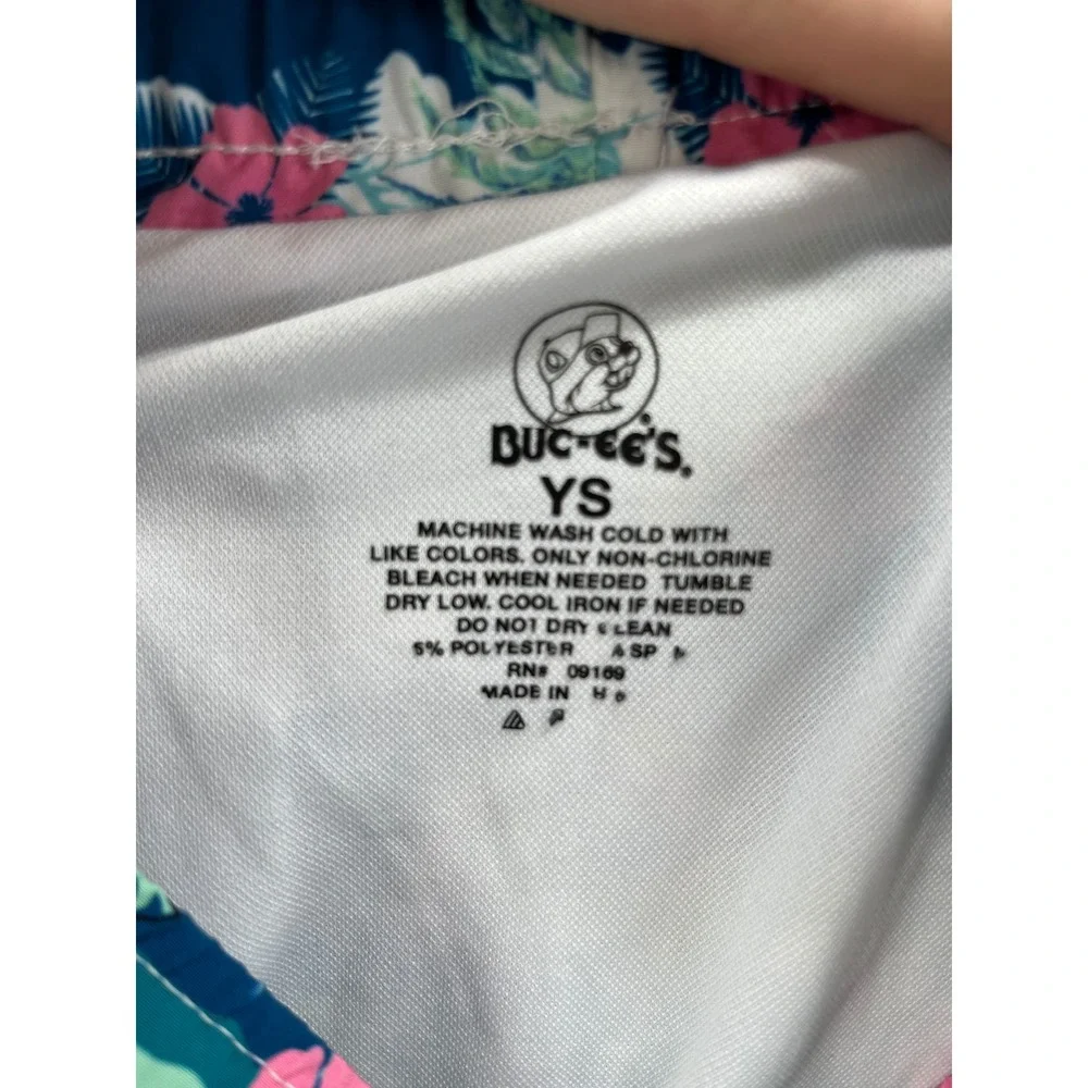 Bucees Swim Trunks Boys YS Blue Green Beaver‎ Surf Tropical Beach Board Shorts